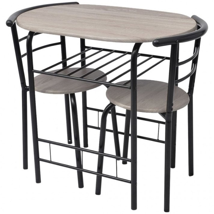 Conjunto de mesa de cozinha com estante e 2 cadeiras com acabamento preto e madeira VidaXL