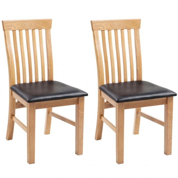 Conjunto de cadeiras de carvalho e couro sintético preto Vida XL