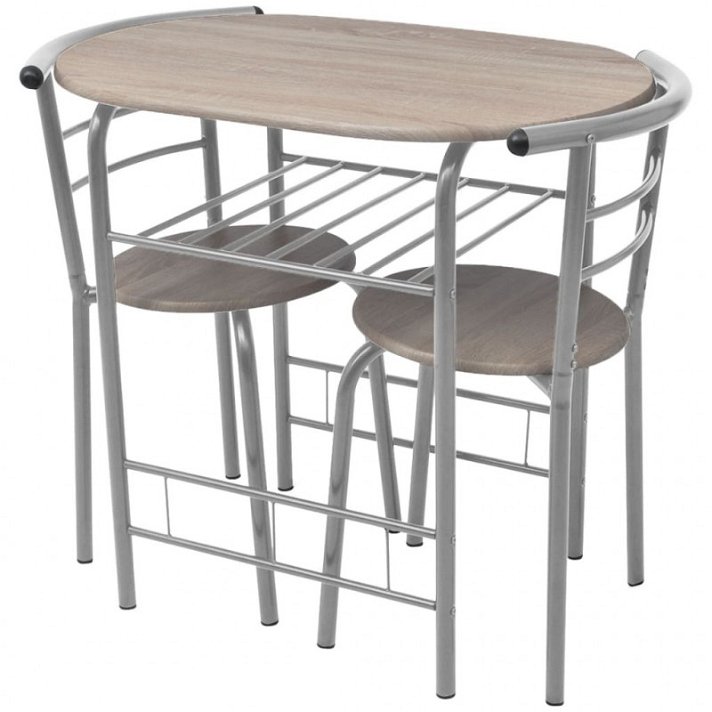 Conjunto de mesa de cozinha com estante inferior e 2 cadeiras de cor prateada Vida XL