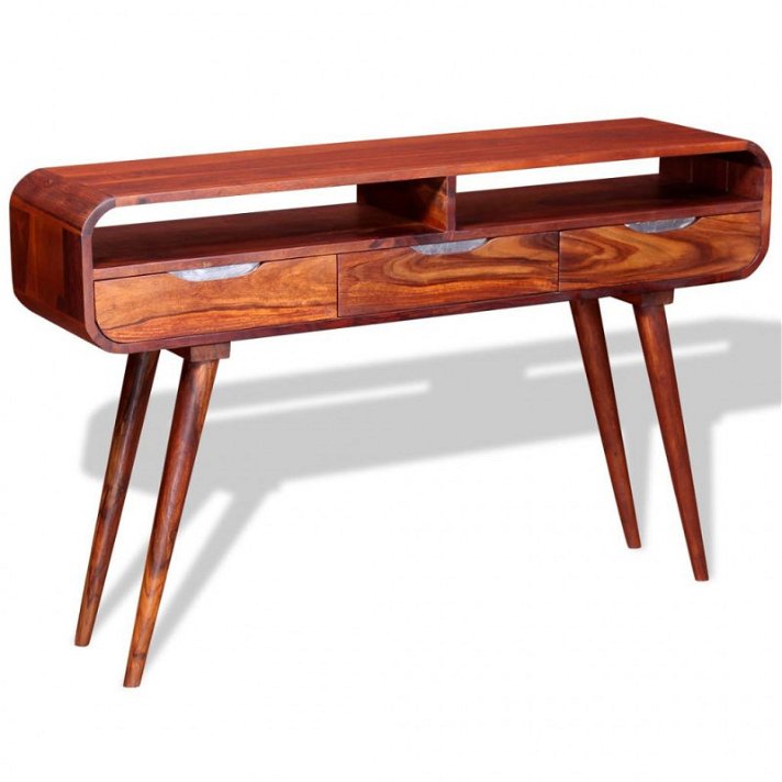 Table console à trois tiroirs fabriquée en bois massif de sheesham avec finition miel VidaXL