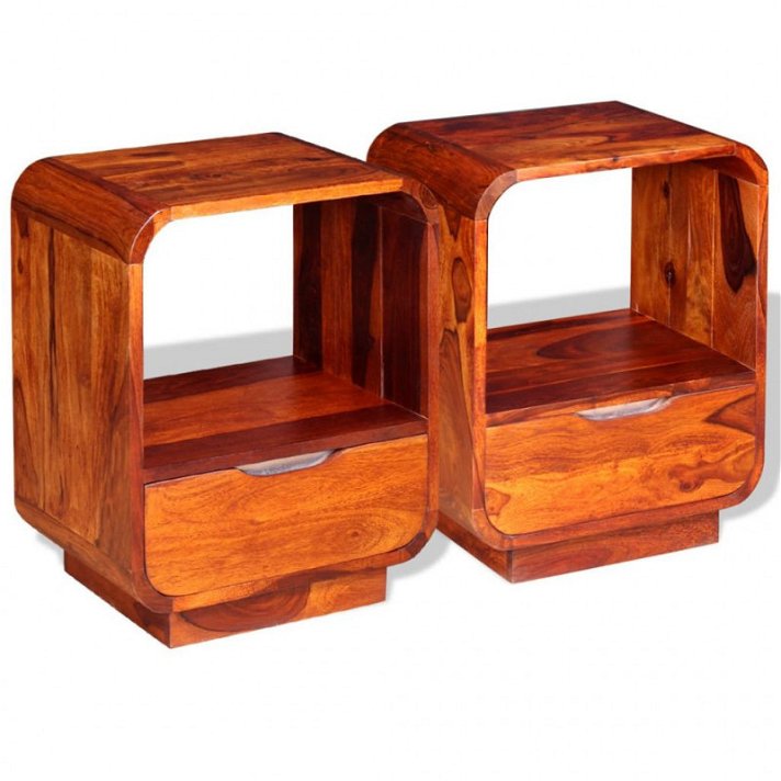 Conjunto de mesa de cabeceira com gaveta de madeira sheesham cor castanha Vida XL