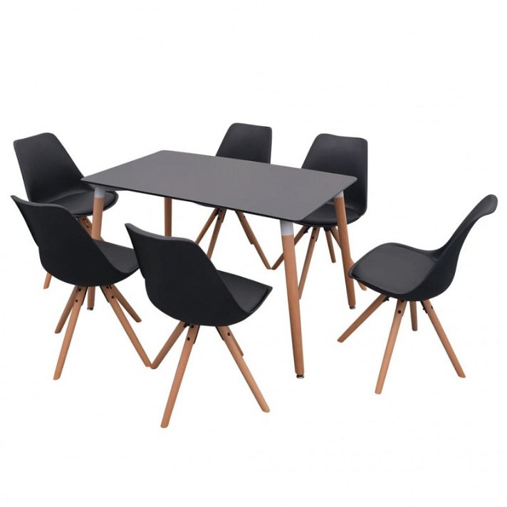 Conjunto nórdico de mesa de comedor con seis sillas y acabado color negro y madera Vida XL
