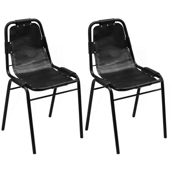 Conjunto de cadeiras estilo industrial com assento de couro preto Vida XL