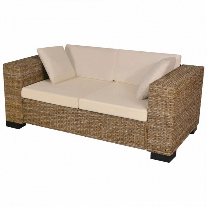 Sofá de dos plazas hecho de ratán con cojines y almohadas color crema 162 cm Vida XL