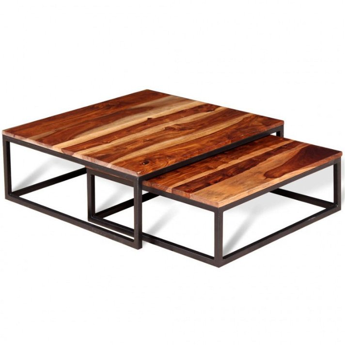 Conjunto de mesas empilháveis de madeira de sheesham Vida XL