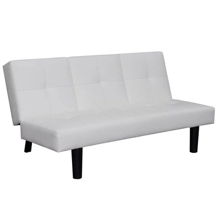 Sofá cama de 160x90 cm con mesa desplegable de madera de pino tapizado en cuero artificial blanco Vida XL