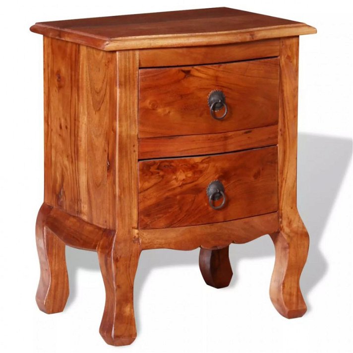 Table de chevet de 40 cm couleur marron en bois massif d'acacia avec 2 tiroirs Vida XL