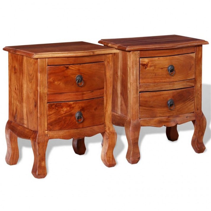 Conjunto de 2 mesas de cabeceira com gavetas de madeira de acácia cor castanha Vida XL