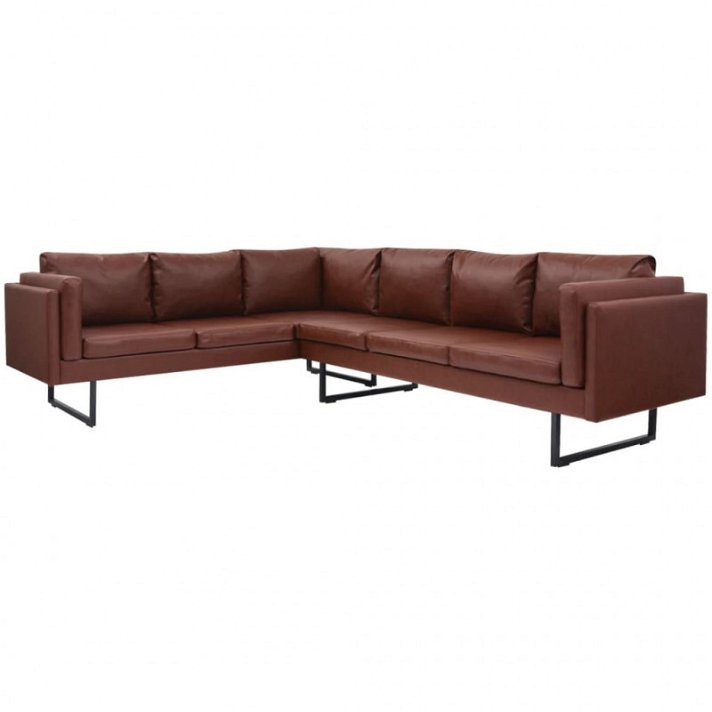 Sofá de esquina de 256 cm color marrón fabricado en madera y cuero artificial Vida XL