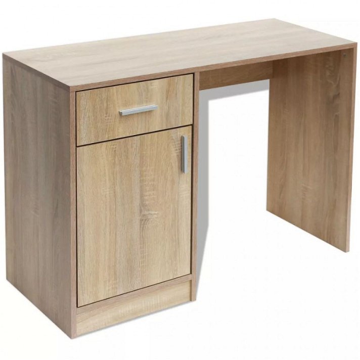 Mesa de 100 cm cor carvalho com gaveta e armário em aglomerado de madeira Vida XL