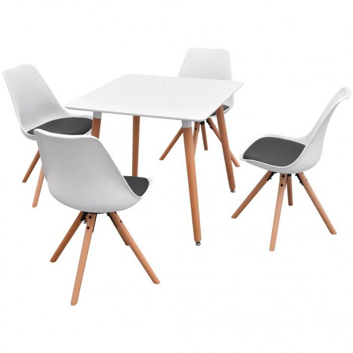 Mesa con 4 sillas de madera de haya Vida XL