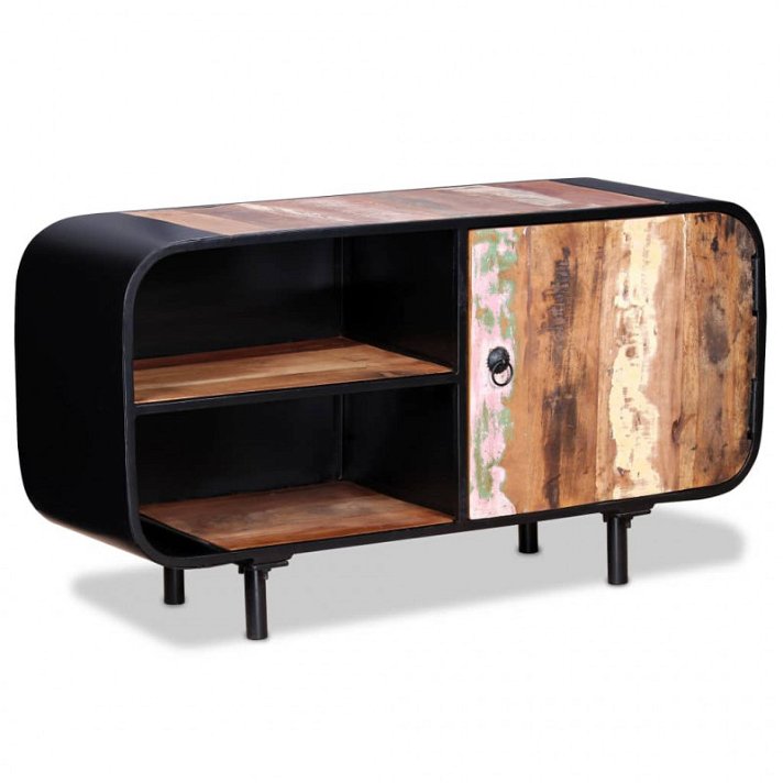 Mueble de tv 90x48 cm de madera reciclada con un acabado en marrón y negro Vida XL