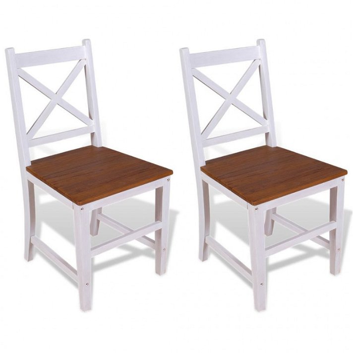 Pack de sillas de comedor de madera de teca y caoba con acabado blanco y marrón Vida XL