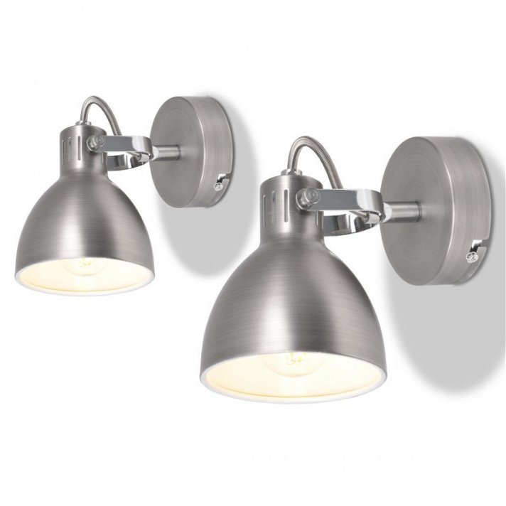 Set di due lampade a parete colore grigio fabbricate in metallo per lampadine E14 Vida XL