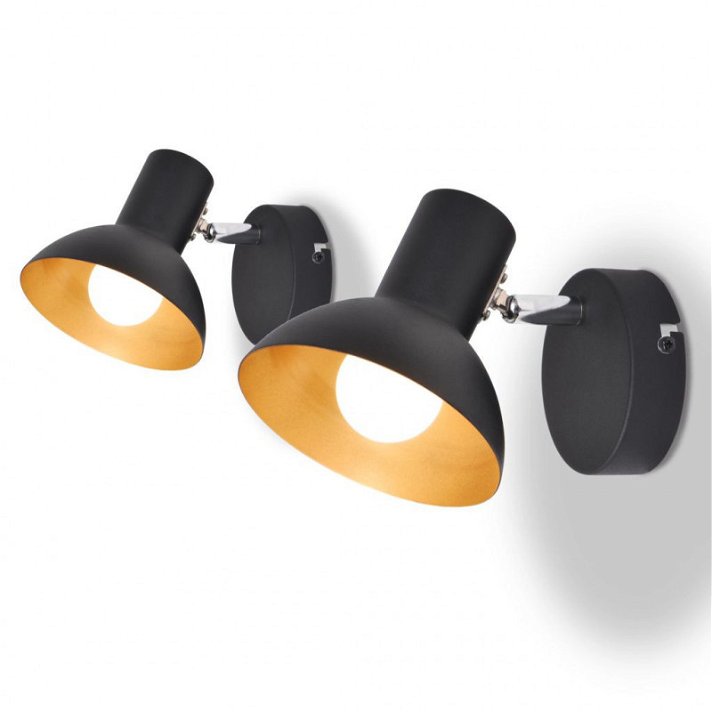 Pack de dos lámparas de pared color negro y dorado fabricadas en metal para bombillas E27 Vida XL