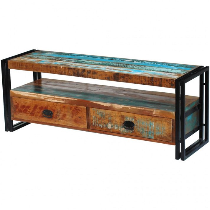 Mueble para TV fabricado en madera maciza reciclada 120 cm color natural Vida XL
