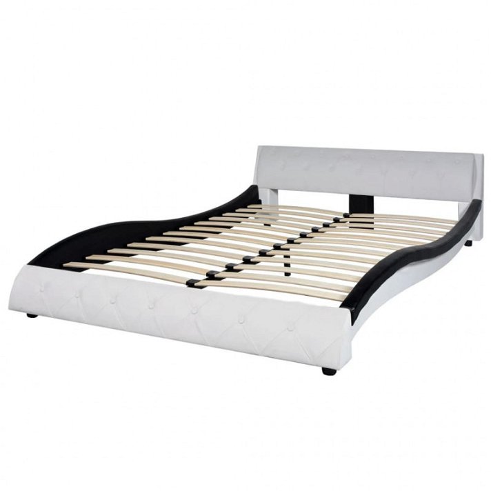 Estructura de cama en acero y madera contrachapada cuero sintético blanco y negro Vida XL