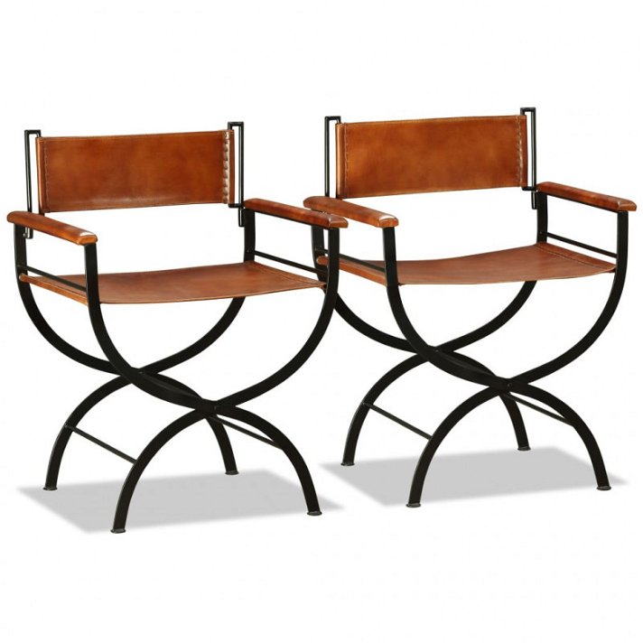 Set di sedie pieghevoli di pelle e acciaio marrone Vida XL