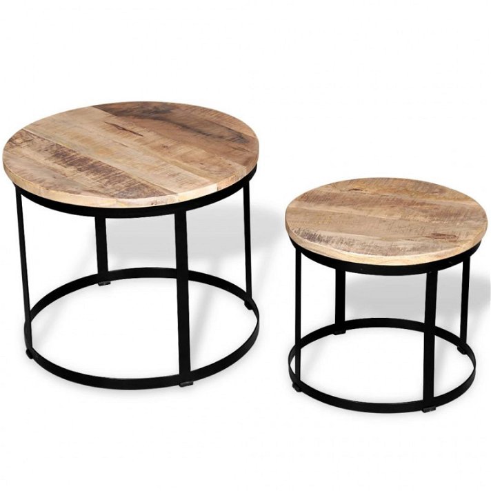 Conjunto de mesas redondas de madeira de mangueira Vida XL