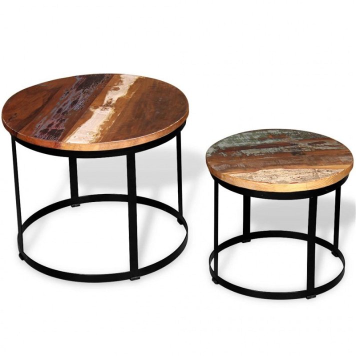 Set di tavoli rotondi in legno riciclato Vida XL