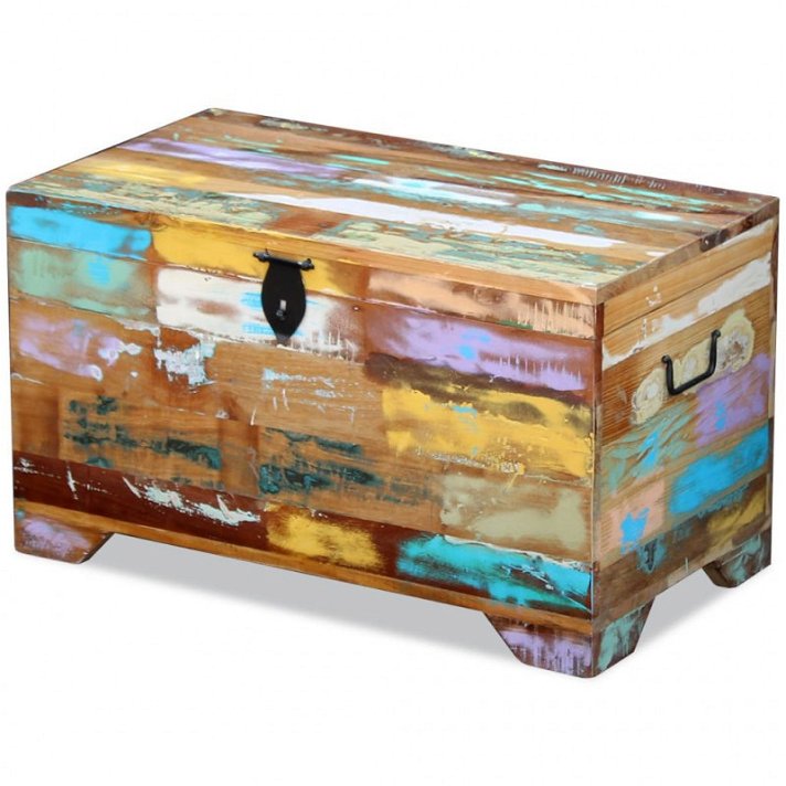 Baule porta oggetti di legno riciclato 73x41 cm multicolore Vida XL