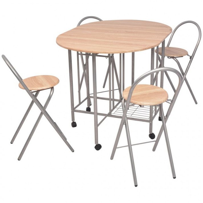 Conjunto de mesa plegable con cuatro sillas para comedor fabricado en hierro y MDF Vida XL