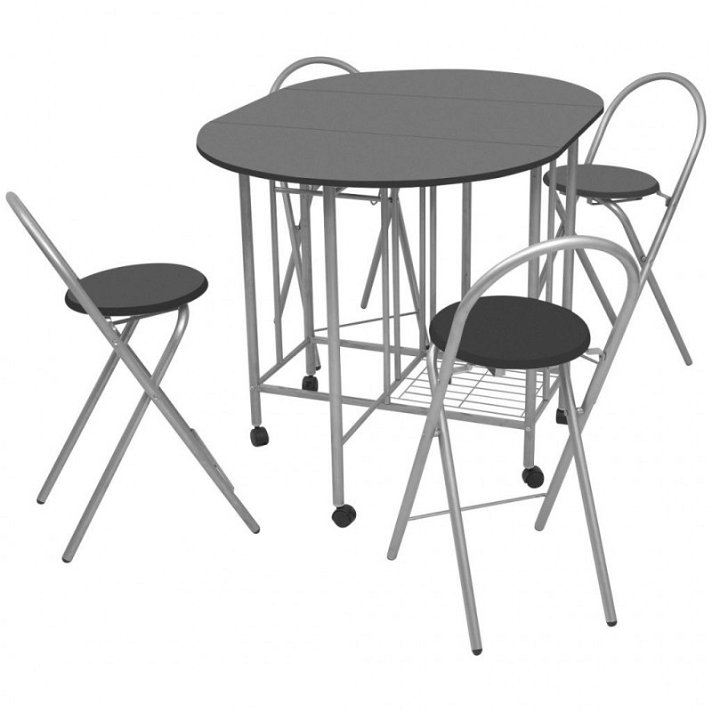 Juego de mesa plegable con 4 sillas negro Vida XL