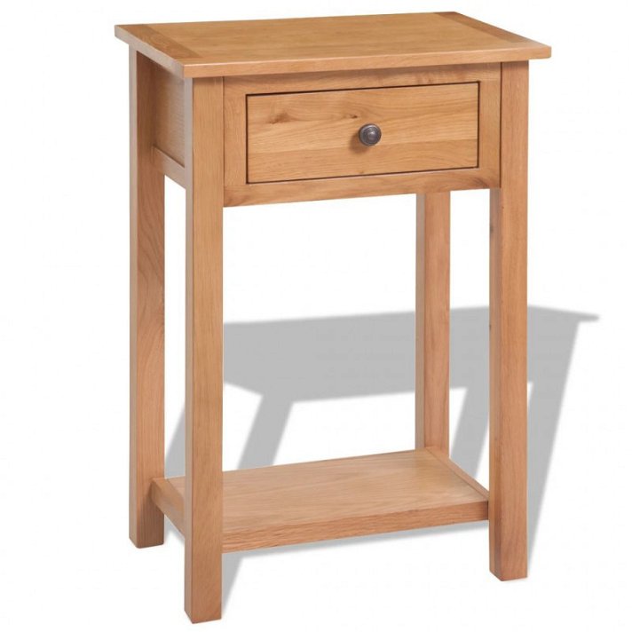 Table haute de 50 cm fabriquée en bois de chêne de couleur marron avec un petit tiroir VidaXL