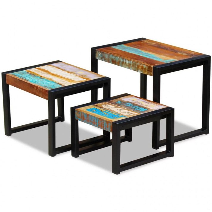 Set de 3 mesas madera reciclada Vida XL