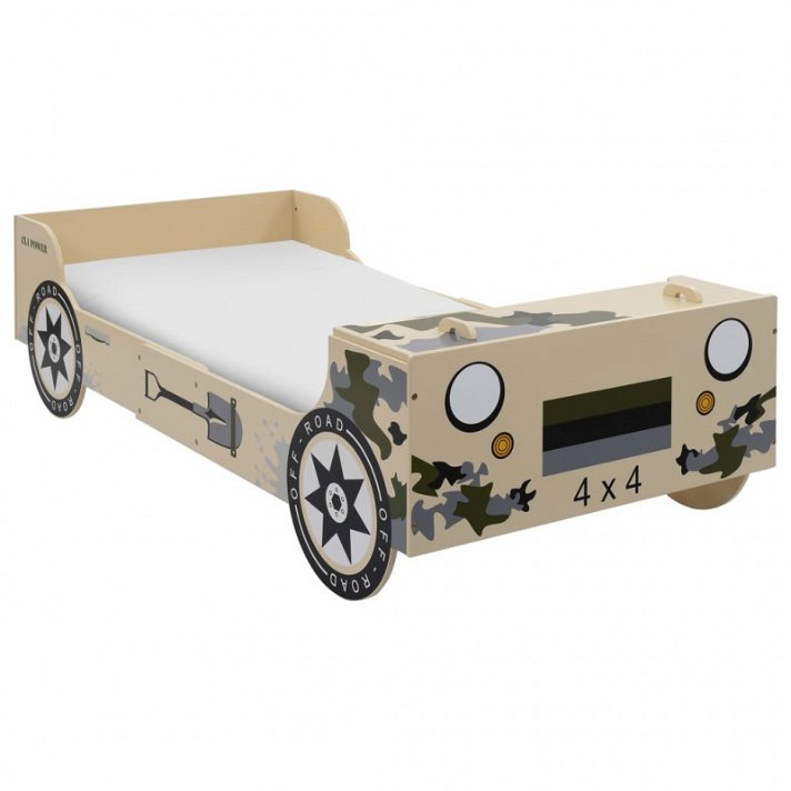 Cama de niños con forma de coche todoterreno con camuflaje con listones de madera para colchones de 90x200 cm Vida XL