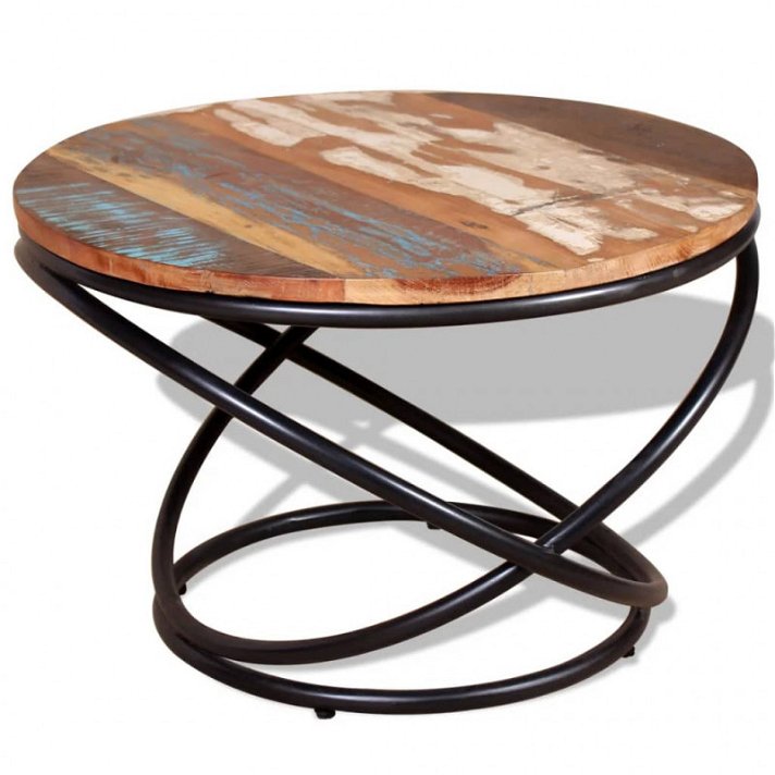 Tavolino dallo stile industriale di 60 cm diametro fabbricata in legno e ferro Vida XL