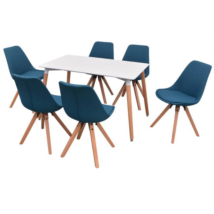 Mesa com 6 cadeiras de madeira de faia azul Vida XL