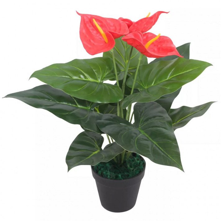 Planta artificial de anturio con maceta color roja 45 cm VidaXL