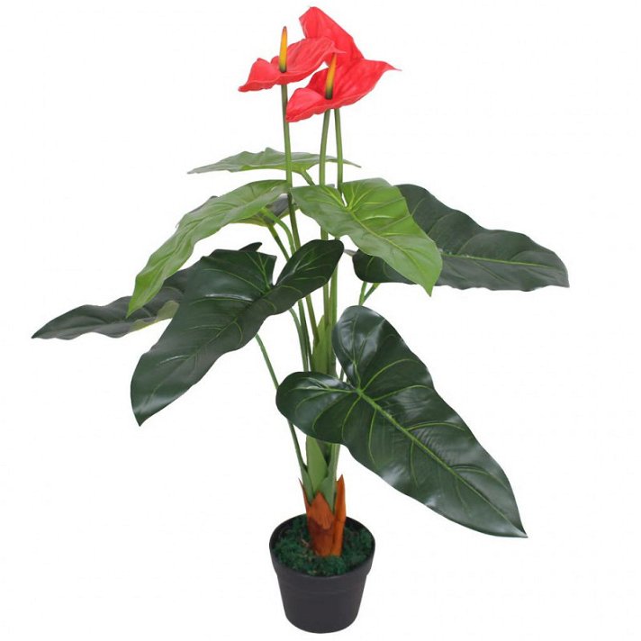 Planta artificial de anturio con maceta color roja 90 cm VidaXL