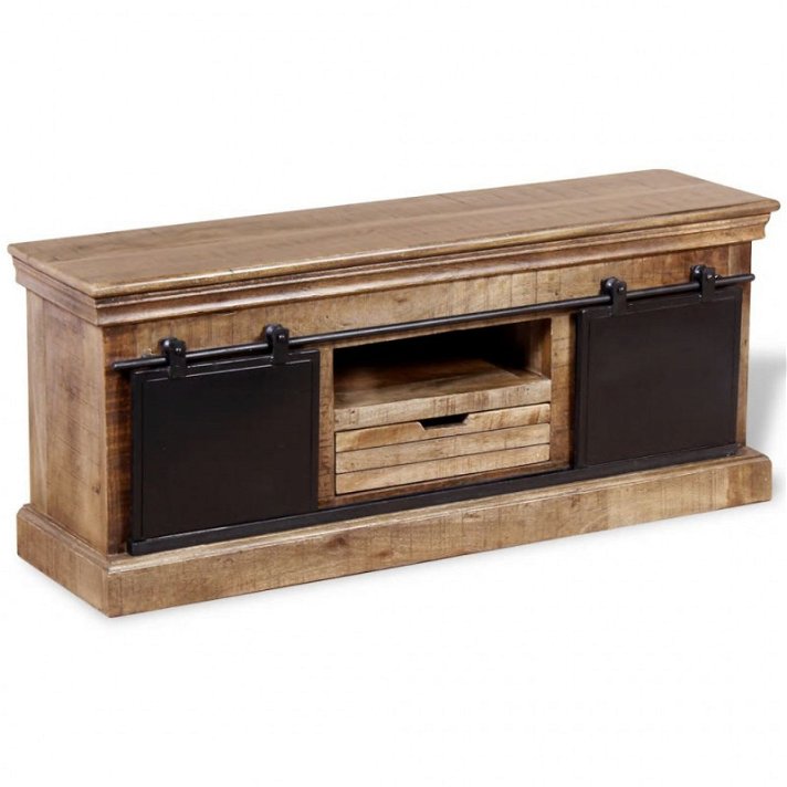Mueble bajo auxiliar de 110x30 cm de madera de mango y hierro con cajón y puertas corredizas Vida XL