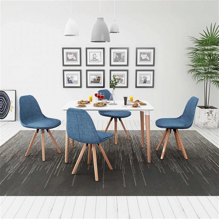 Conjunto nórdico de mesa de comedor con cuatro sillas y acabado color azul y blanco con madera Vida XL
