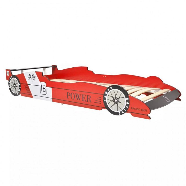 Cama infantil individual con forma de coche de carreras roja de MDF y madera 90x200 cm Vida XL