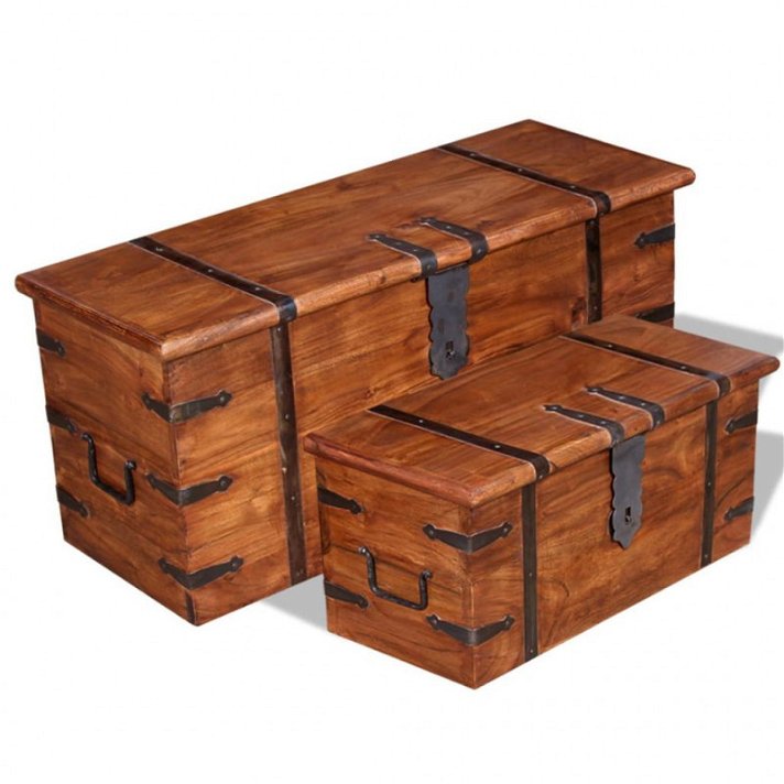 Pack de baúles de almacenamiento de madera maciza Vida XL