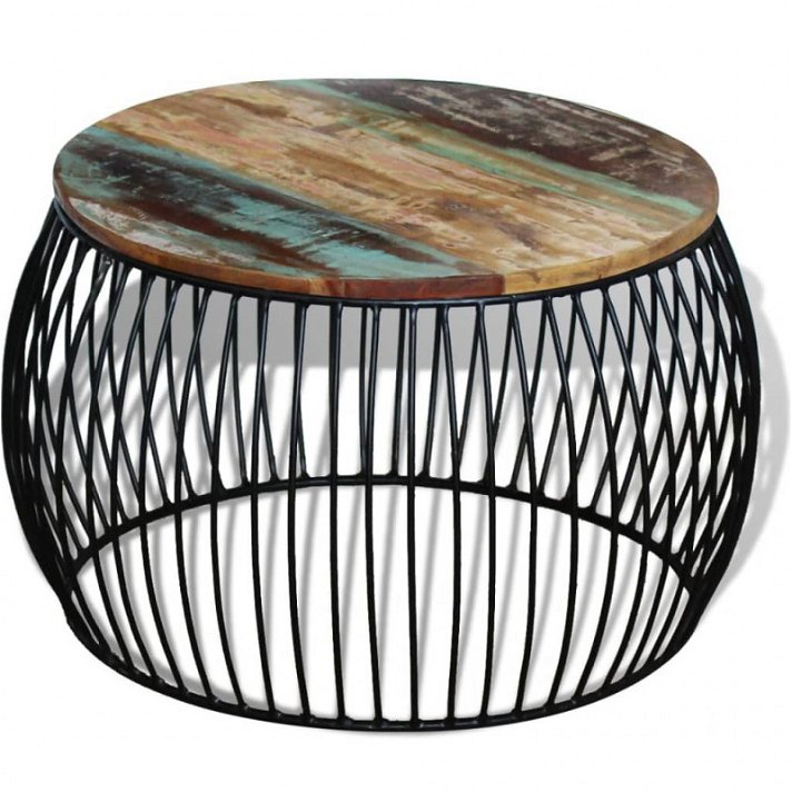Table basse artisanale ronde de 68 cm de diamètre en bois recyclé et en acier Vida XL
