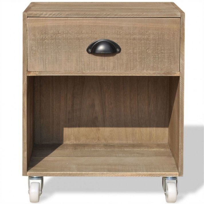 Mesa de cabeceira de 38 cm de cor castanho de madeira maciça com gaveta e rodas Vida XL