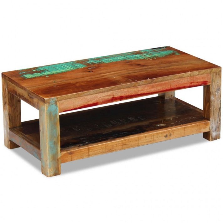 Table basse rétro fabriquée en bois rigide recyclé avec une étagère inférieure VidaXL