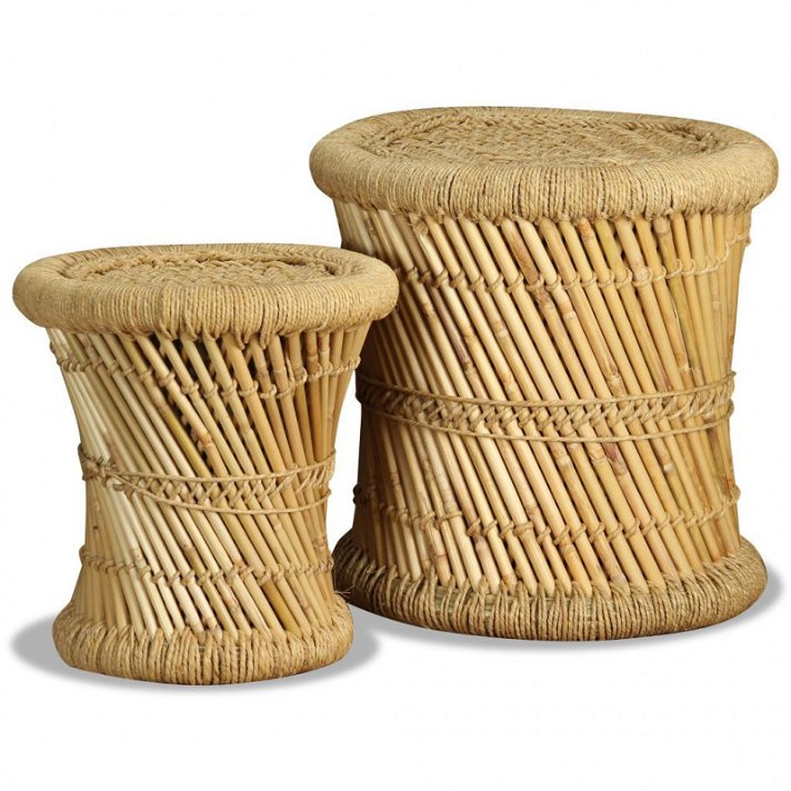 Pack de taburetes apilables de bambú y yute Vida XL
