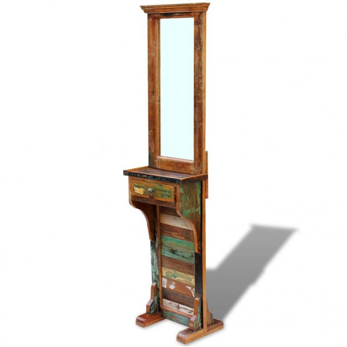 Espejo con mueble de madera reciclada 47x180 cm multicolor VidaXL