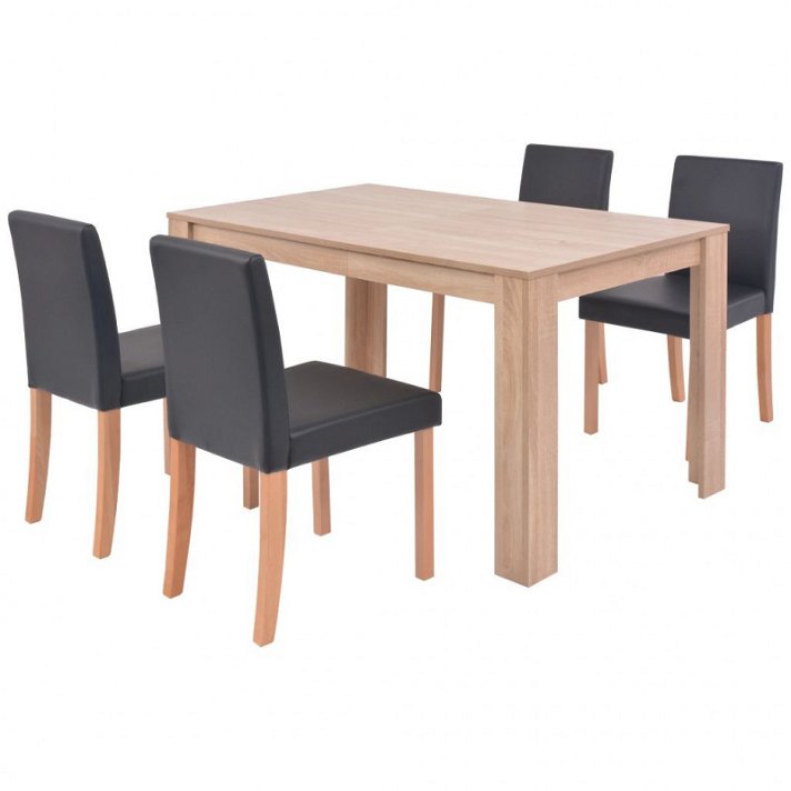 Conjunto de interior con 1 mesa y 4 sillas elaborado de madera aglomerada en acabado marrón y negro Vida XL