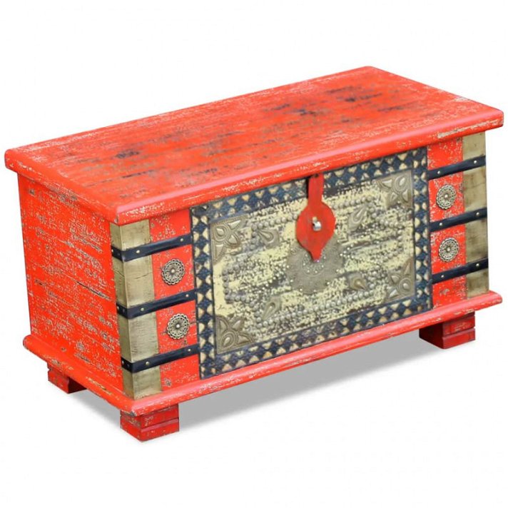 Baúl de madera de mango 80x45 cm rojo Vida XL
