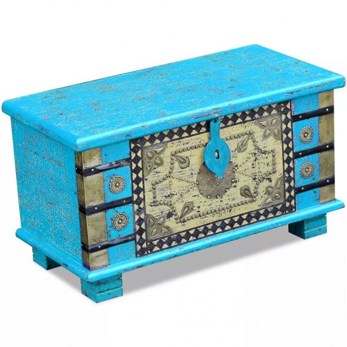 Baúl de madera de mango 80x45 cm azul Vida XL
