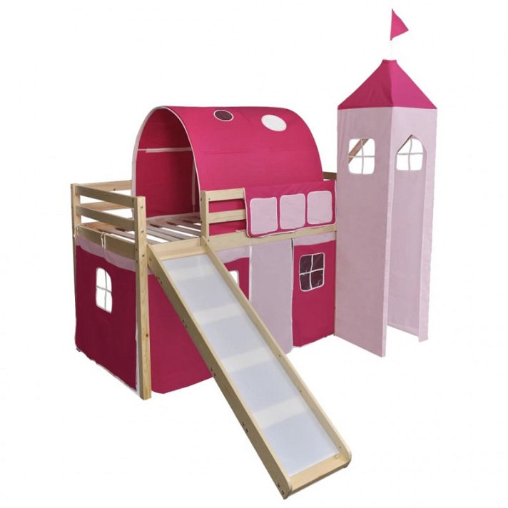 Cama alta para niños con tobogán y escaleraadera rosa Vida XL