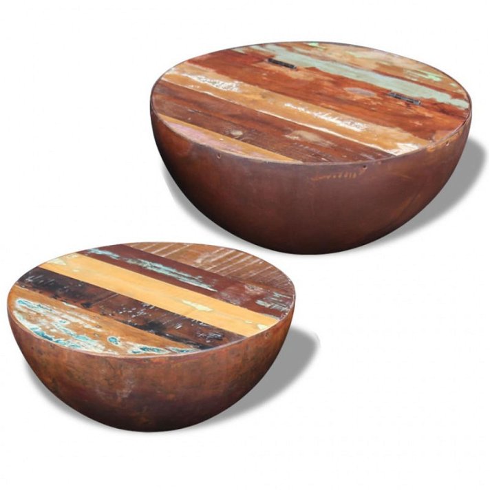 Pack de mesas de madera reciclada forma de cuenco marrón Vida XL