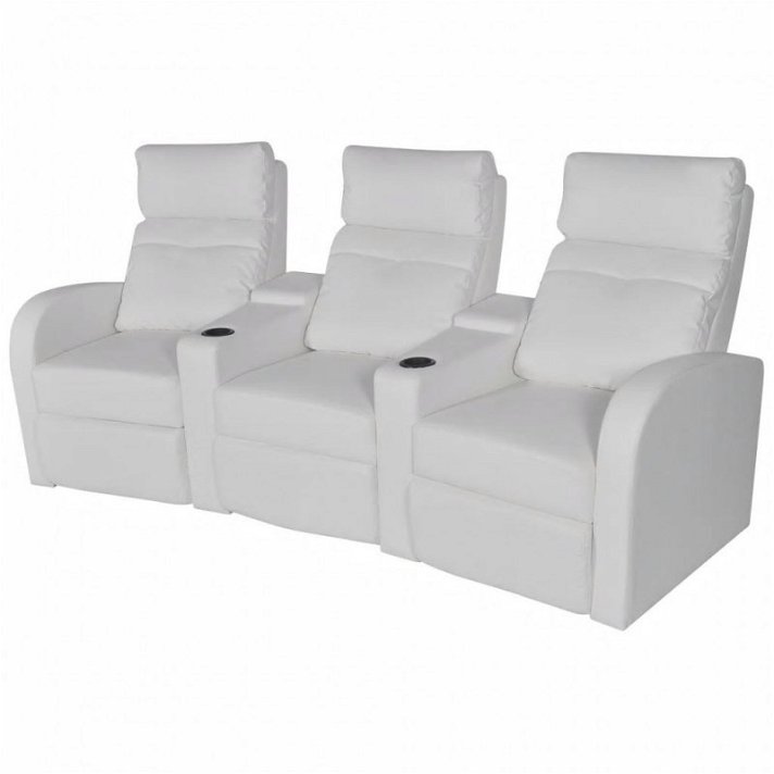 Sofá de 3 plazas reclinable con LED estructura de madera y tapizado de cuero artificial blanco Vida XL