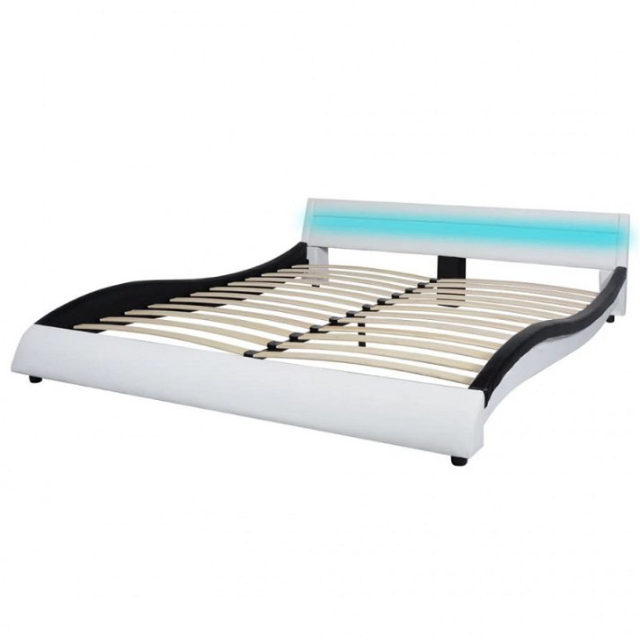 Estructura de cama 170x56x226cm acero y madera contrachapada cuero sintético blanco y negro Vida XL